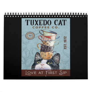 Tuxedo Cat Coffee Co. Love At First Sip Funny Cat Kalender