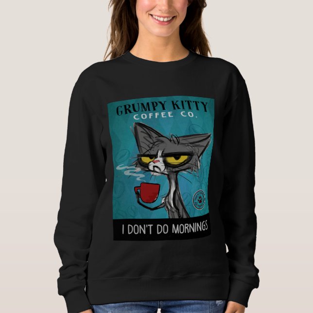 Tuxedo Cat Coffee Jag gör inte mornings Grumpy Kat T Shirt (Framsida)
