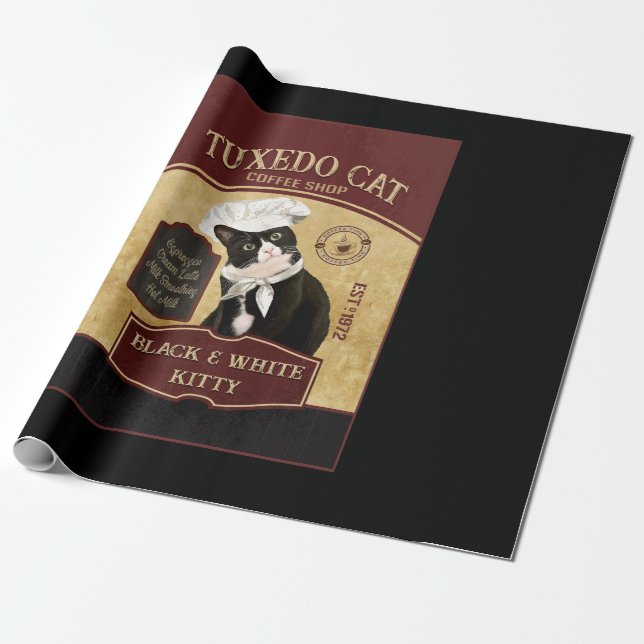 Tuxedo Cat Coffee Presentpapper (Utrullad)
