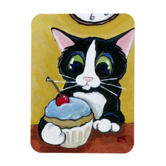 Tuxedo Cat & Cupkaka Art Premium Magnet (Vertikal)