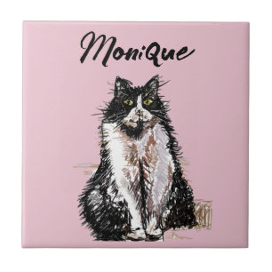 Tuxedo Cat Cute Cats Black White Pastel Rosa Kakelplatta