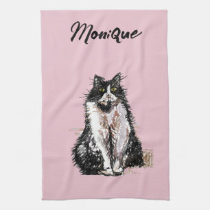Tuxedo Cat Cute Cats Black White Pastel Rosa Kökshandduk