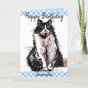 Tuxedo Cat Cute Cute Teckning Black and White Cats Kort