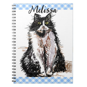 Tuxedo Cat Cute Drawing Black and White Cats Girls Anteckningsbok