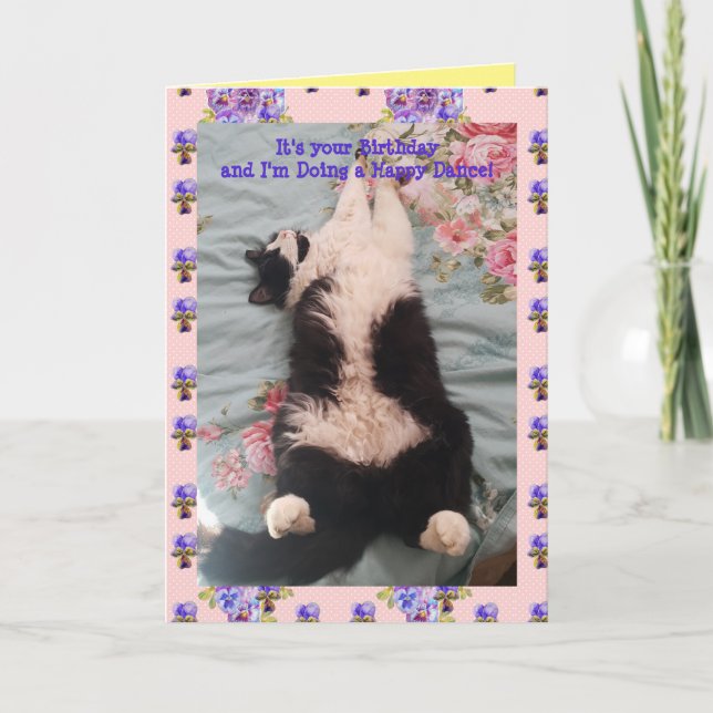 Tuxedo Cat Cute Funny Lycklig Dance Cats Viola Car Kort (Framsida)