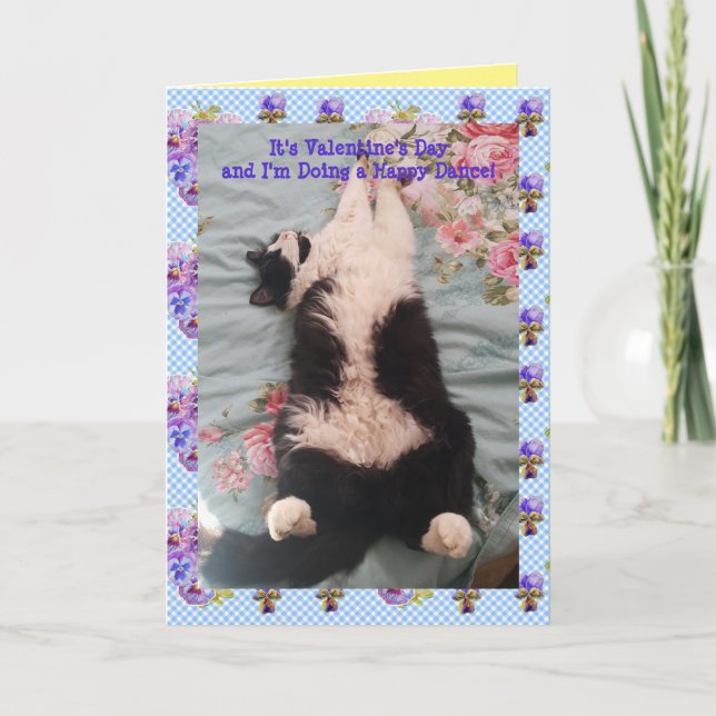 Tuxedo Cat Cute Funny Lycklig Dance Valentines day Kort (Framsida)