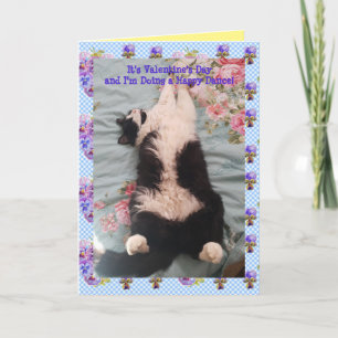 Tuxedo Cat Cute Funny Lycklig Dance Valentines day Kort