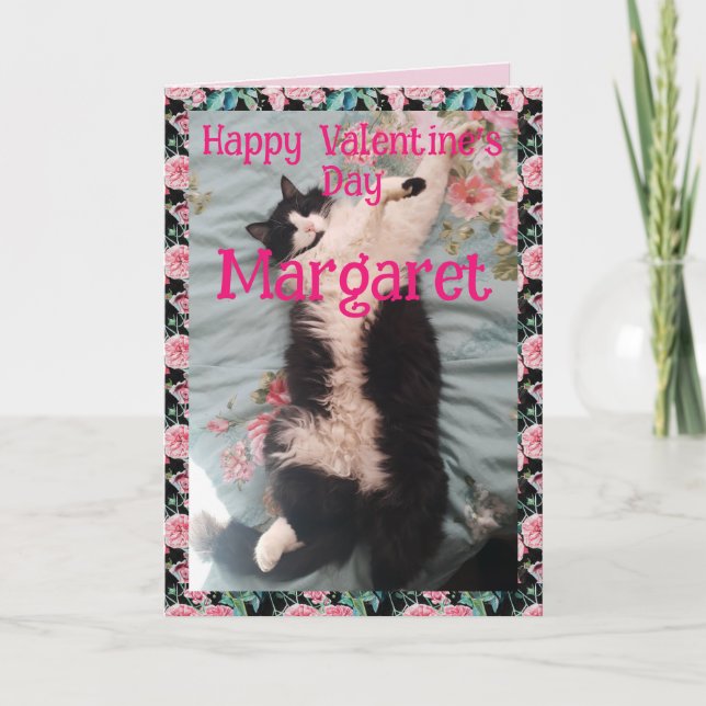 Tuxedo Cat Cute Funny Valentines Day Happy Dance Kort (Framsida)