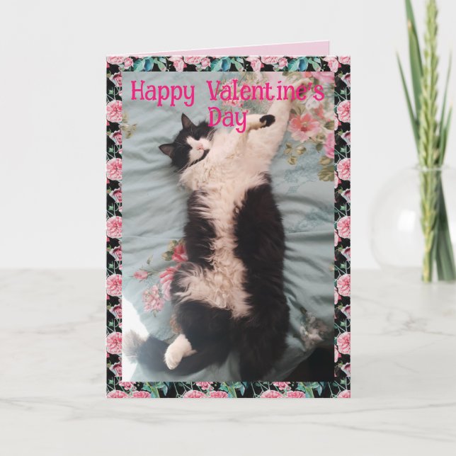 Tuxedo Cat Cute Funny Valentines Day Happy Dance Kort (Framsida)