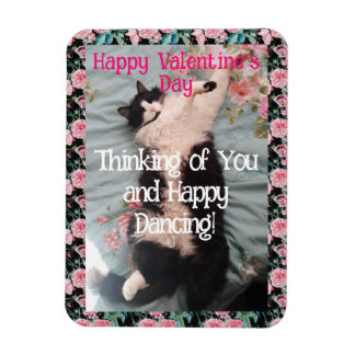 Tuxedo Cat Cute Funny Valentines Day Happy Dance Magnet