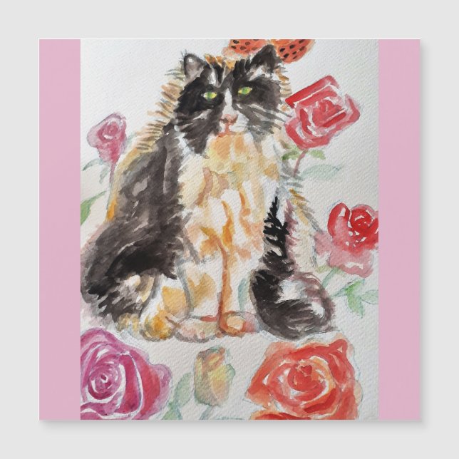 Tuxedo Cat Cute Rosor Flowers Cats Watercolor Ro (Framsida)