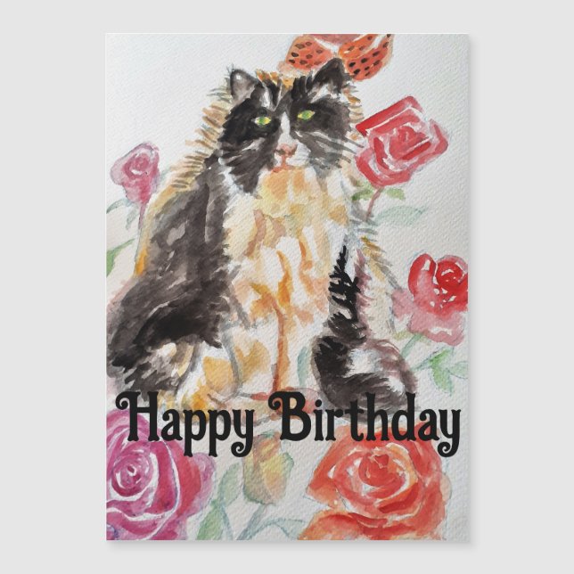 Tuxedo Cat Cute Rosor Flowers Cats Watercolor Ro (Framsida)