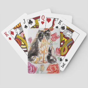 Tuxedo Cat Cute Rosor Flowers Cats Watercolor Ro Casinokort