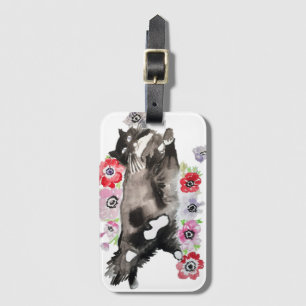 Tuxedo Cat Cute Söt Flowers Cats Watercolor Bagagebricka