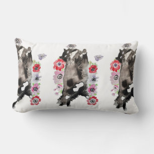 Tuxedo Cat Cute Söt Flowers Cats Watercolor Cus Lumbarkudde