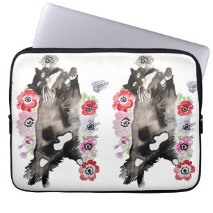 Tuxedo Cat Cute Söt Flowers Cats Watercolor Laptop Fodral