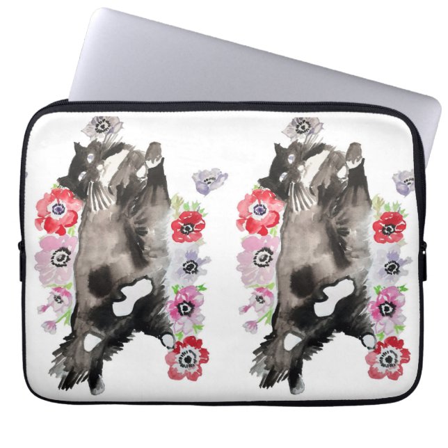 Tuxedo Cat Cute Söt Flowers Cats Watercolor Laptop Fodral (Framsidan)