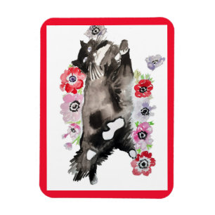 Tuxedo Cat Cute Söt Flowers Cats Watercolor Magnet