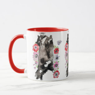 Tuxedo Cat Cute Söt Flowers Cats Watercolor Mugg