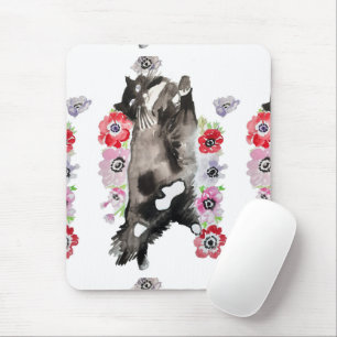 Tuxedo Cat Cute Söt Flowers Cats Watercolor Musmatta