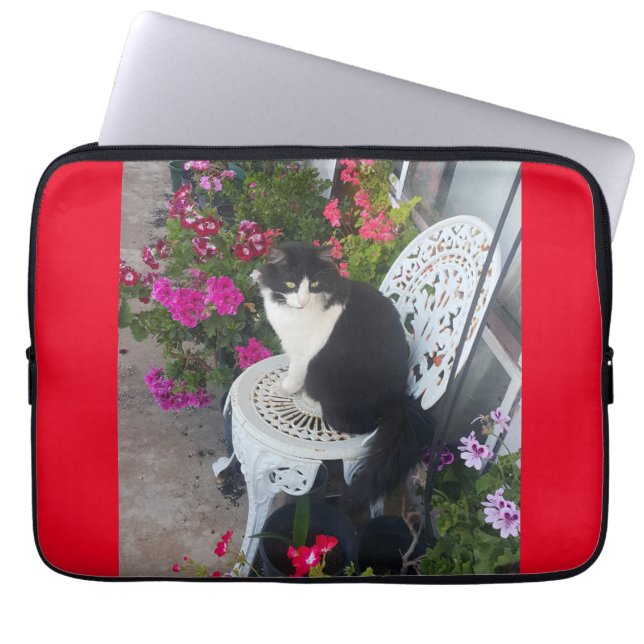Tuxedo Cat Cute Söt Flowers - födelsekort Laptop Fodral (Framsidan)