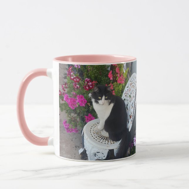 Tuxedo Cat Cute Söt Flowers - födelsekort Mugg (Vänster)