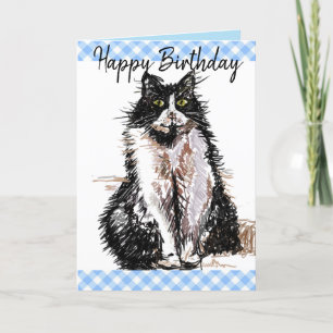 Tuxedo Cat Cute Teckning Black and White Cats Card Kort