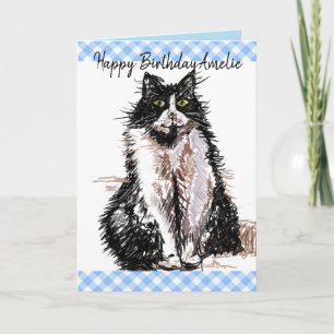 Tuxedo Cat Cute Teckning Black and White Cats Card Kort