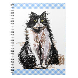 Tuxedo Cat Cute Teckning Black and White Cats Magn Anteckningsbok