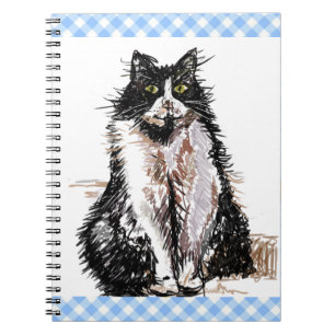 Tuxedo Cat Cute Teckning Black and White Cats Magn Anteckningsbok