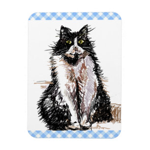 Tuxedo Cat Cute Teckning Black and White Cats Magnet