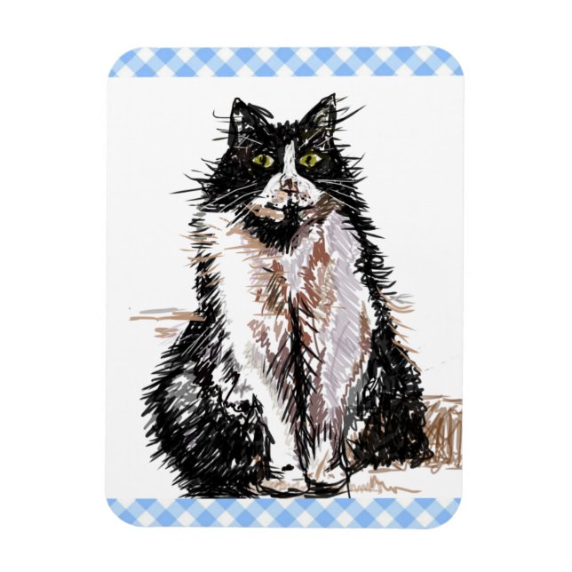 Tuxedo Cat Cute Teckning Black and White Cats Magnet (Vertikal)