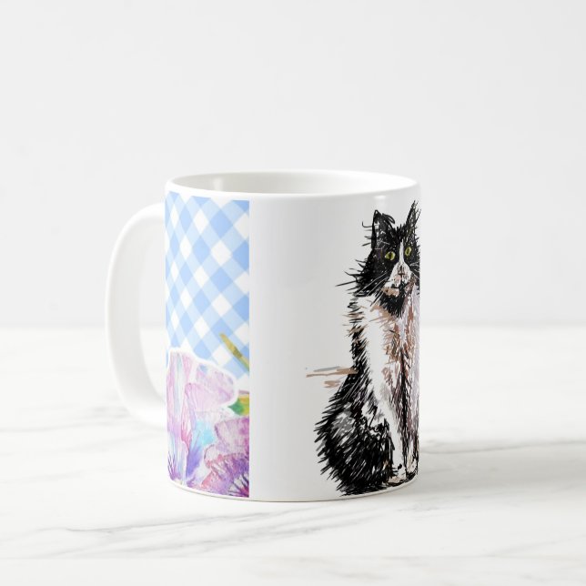 Tuxedo Cat Cute Teckning Black White Cats Coffee Kaffemugg (Framsida vänster)