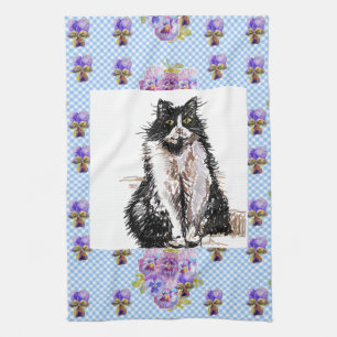 Tuxedo Cat Cute Teckning Black White Cats Kökshandduk