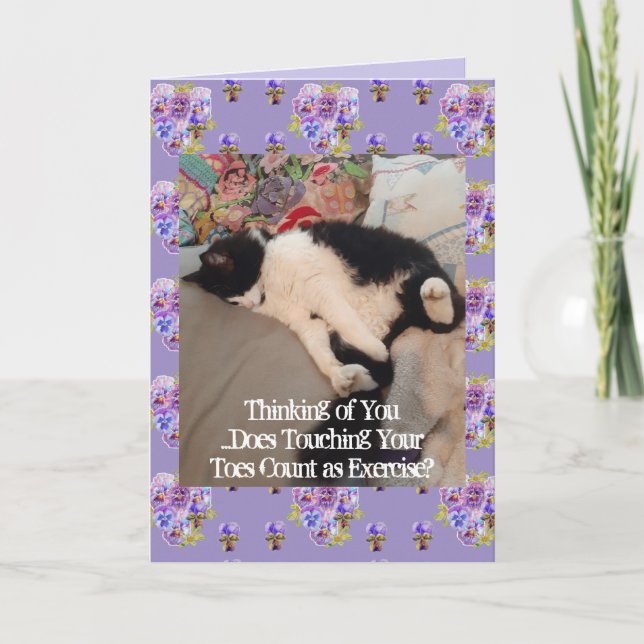Tuxedo Cat Cute Thinking of You Touching Toes Card Kort (Framsida)