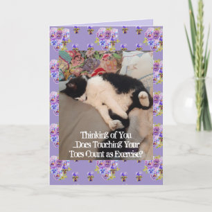 Tuxedo Cat Cute Thinking of You Touching Toes Card Kort