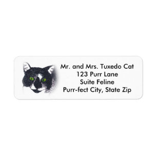 Tuxedo Cat Face Pointillism adressetiketter Returadress Etikett