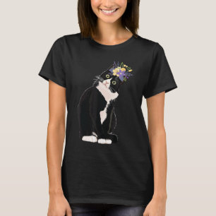 Tuxedo Cat Flowers Kitten Mammor Pappor Kids T Shirt