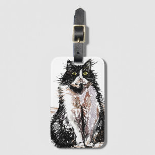 Tuxedo Cat Funny Cats Art Teckning Luggage Tagg Bagagebricka