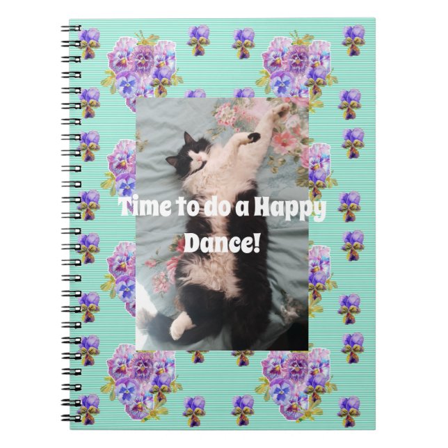 Tuxedo Cat Funny Cute Blommigt Aqua Lycklig bärbar Anteckningsbok (Framsidan)
