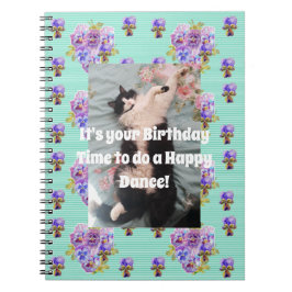 Tuxedo Cat Funny Cute Blommigt Aqua Rand bärbar da Anteckningsbok
