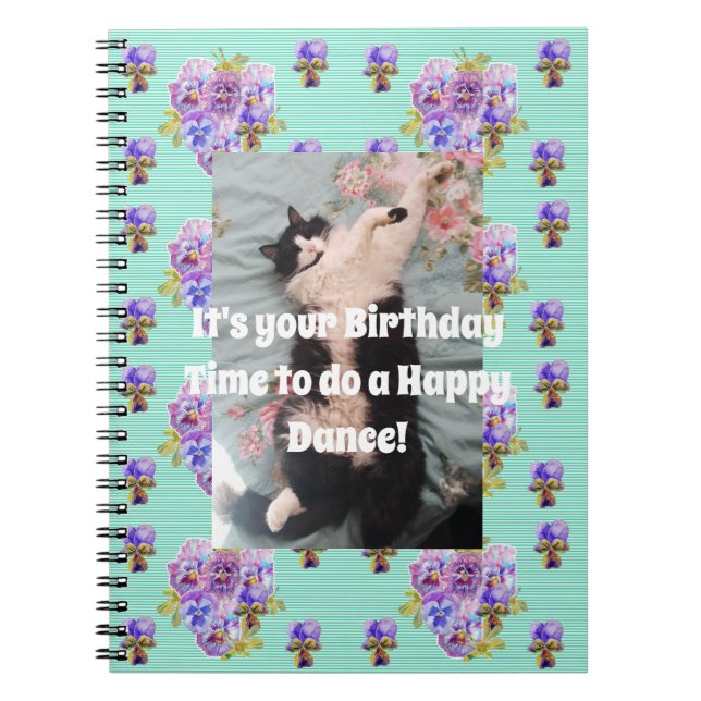 Tuxedo Cat Funny Cute Blommigt Aqua Rand bärbar da Anteckningsbok (Framsidan)