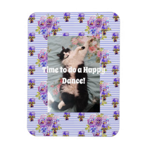 Tuxedo Cat Funny Cute Blommigt Lycklig Dance Magne Magnet