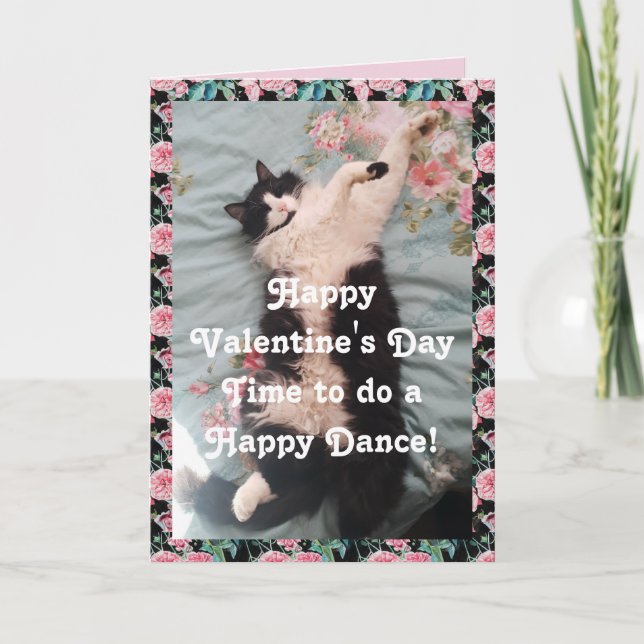 Tuxedo Cat Funny Happy Valentine Day Dance Card Kort (Framsida)