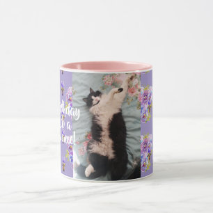 Tuxedo Cat Funny Lycklig Dance Birthday Mugg Lila