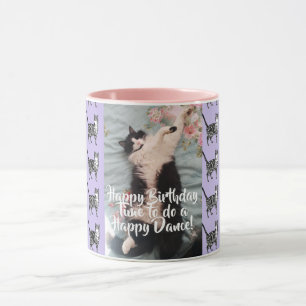 Tuxedo Cat Funny Lycklig Dance Birthday Mugg Tabbi