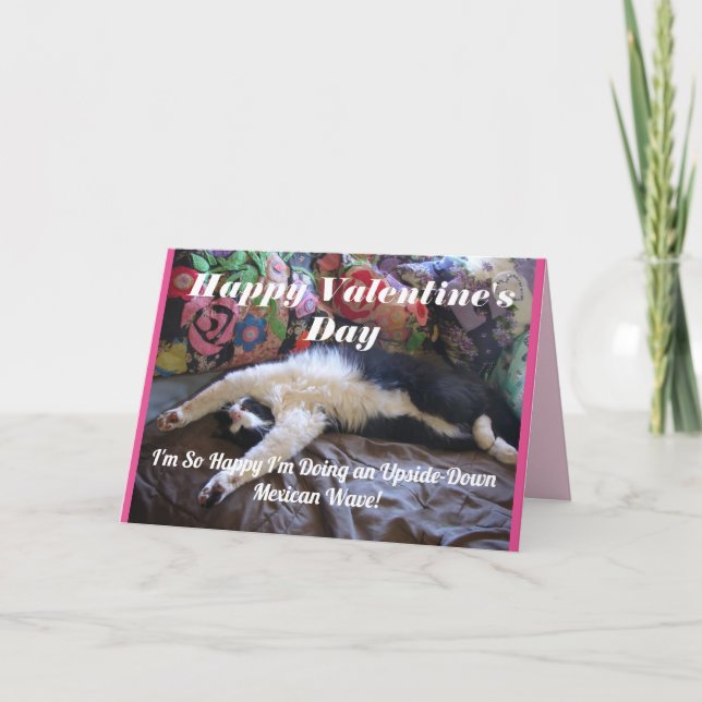 Tuxedo Cat Funny Mexican Wave Cute Valentines day Kort (Framsida)