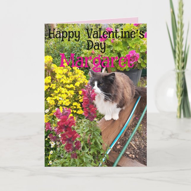 Tuxedo Cat Funny Red Yellow Valentines Wifes Name Kort (Framsida)