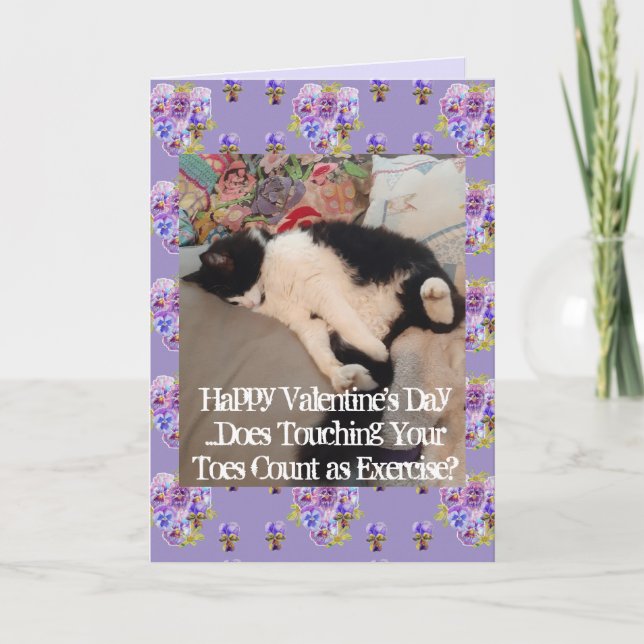 Tuxedo Cat Funny Touching Toes Valentines Day Kort (Framsida)