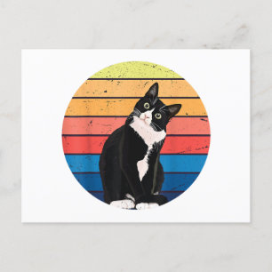 Tuxedo Cat Gift Retro Färg för Djur älskare Helg Vykort